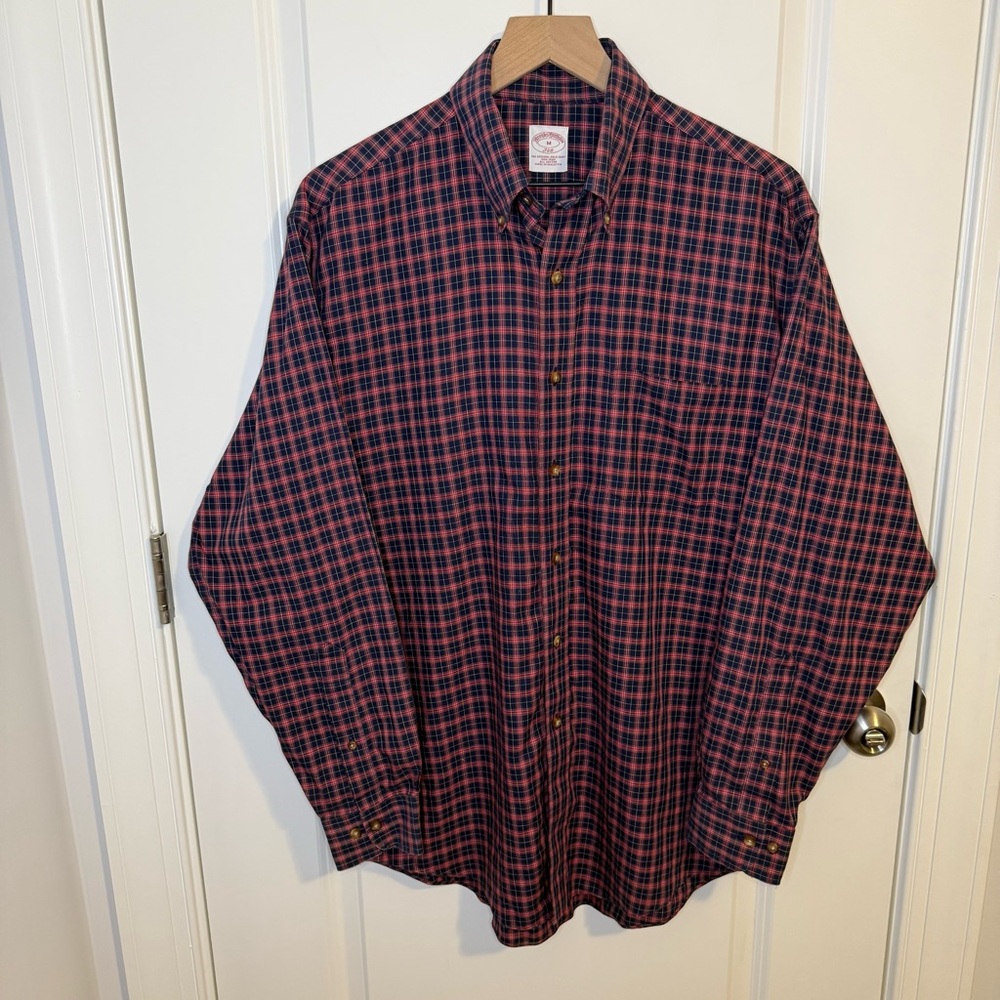 Brooks Brothers 346 Flannel Shirt Mens Medium Red Blue Plaid Casual Button Down‎